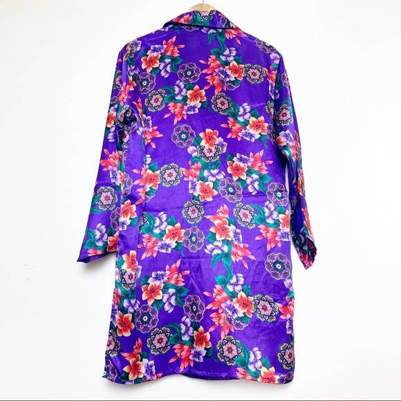 Vintage Purple Floral Button Long Line Jacket Blouse Women’s Size Small - Picture 2 of 9
